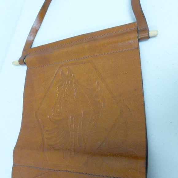 horses MESACE tooled leather WALL HANGING WINE HOLDER vintage